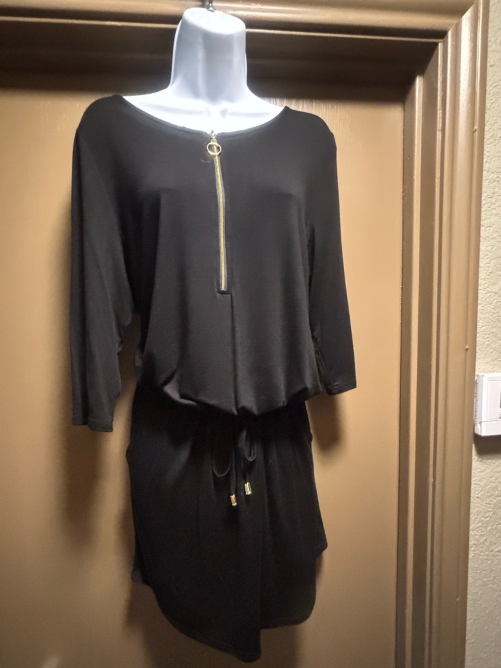Black Zip-Front Drawstring Waist Dress- Perfect for a beach 🏖️ cover up!